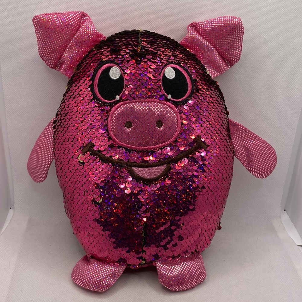 Shimmeez Pig Flip Sequins Stuffed Animal Toy 8”